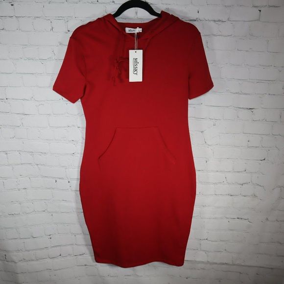 MissKy Red Short Sleeve Hoodie Dress Women's Size S-NWT - Picture 1 of 7